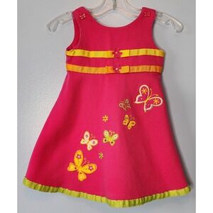 Youngland Butterfly Dress Toddler 3T Hot Pink Embroidered Floral Sundress EXC
